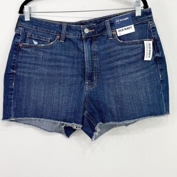 Old Navy OG Straight Secret Smooth Pocket High Rise Mid Wash Denim Shorts NEW - Picture 1 of 15